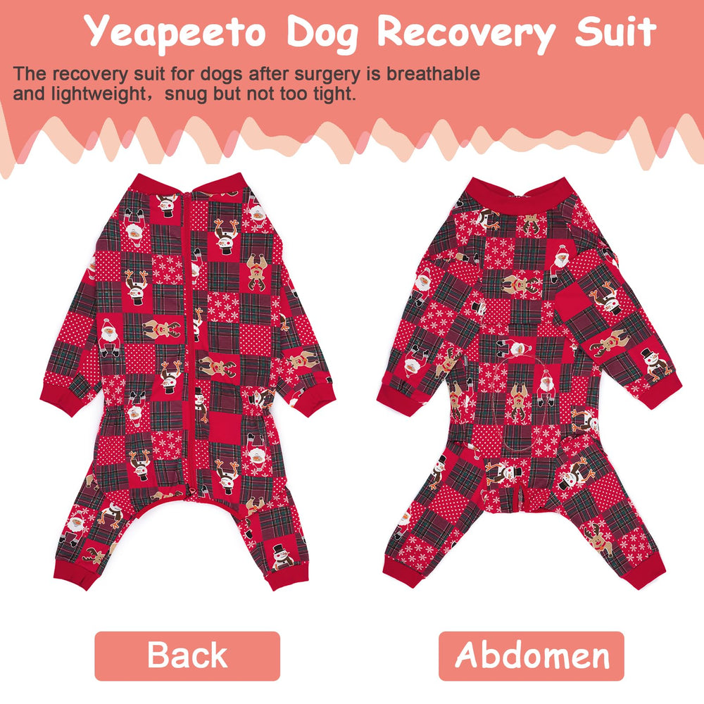 Yeapeeto dog recovery onesie back view showing leg coverage for licking prevention