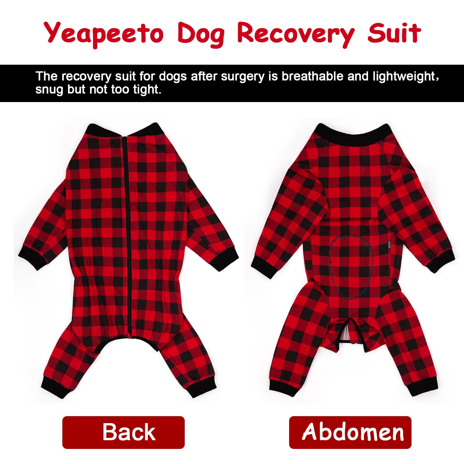 Yeapeeto recovery suit back view shows full body coverage to deter licking