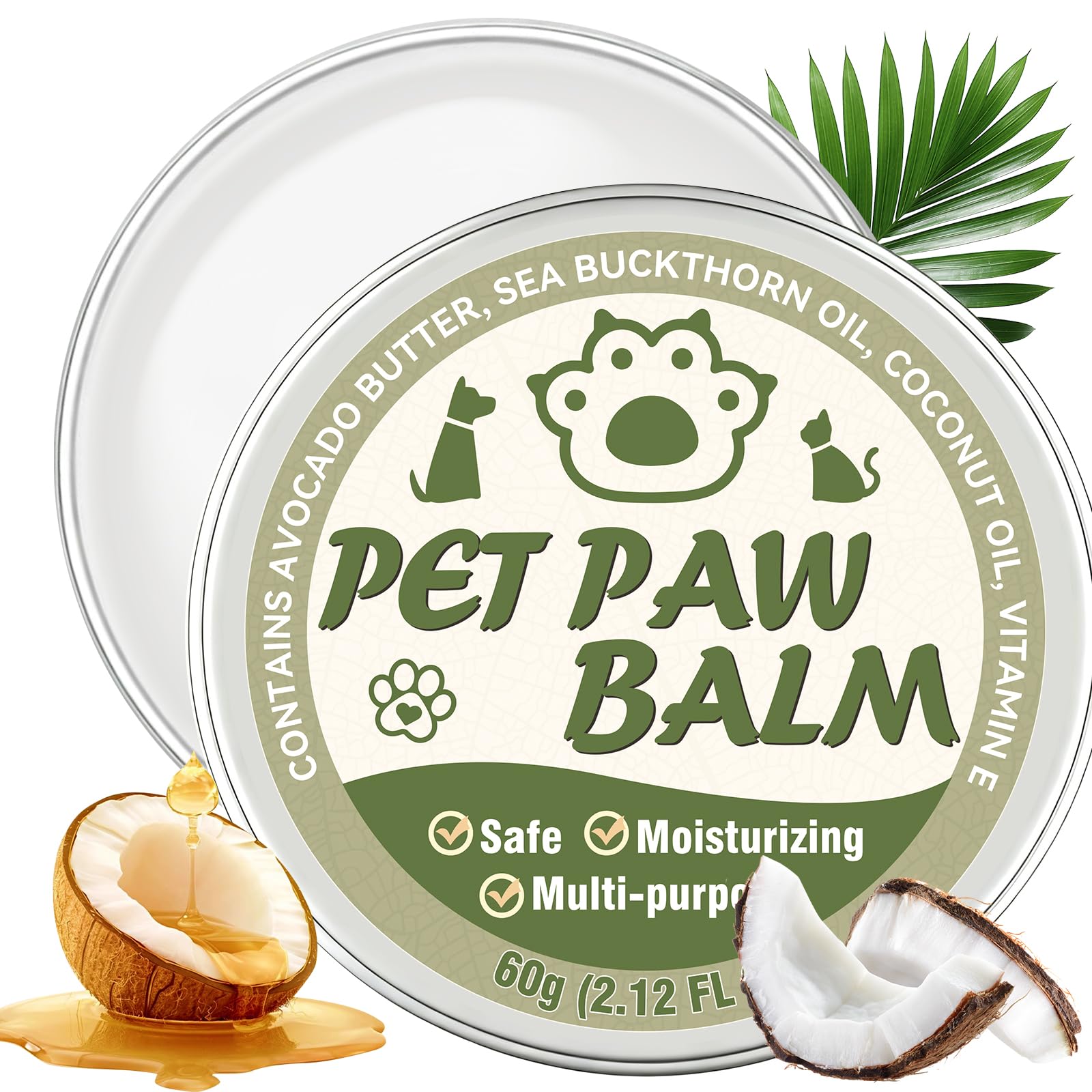 Yeardera dog paw balm-nose balm label shows 8 in 1 formula for deep hydration