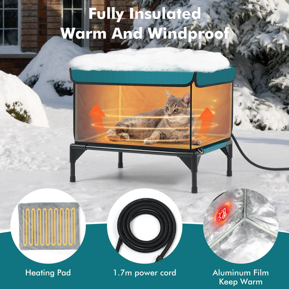 Yeatruojeet heated cat house insulated interior highlights warmth retention for outdoor cats.