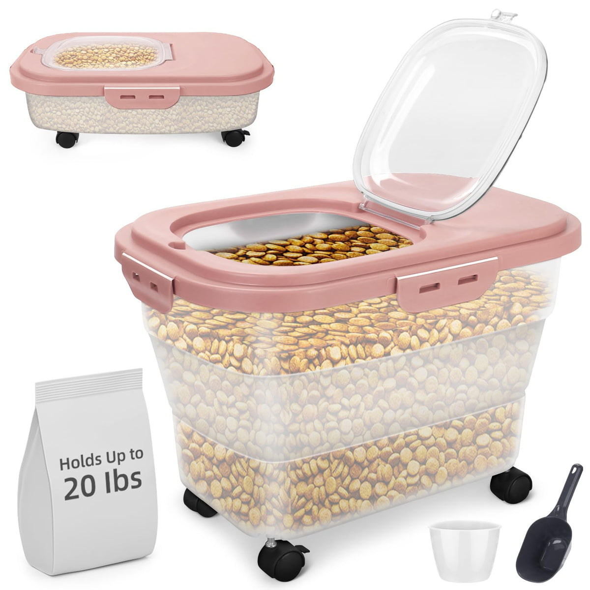 YECERCAN airtight pet food container with latch seal for fresher kibble.