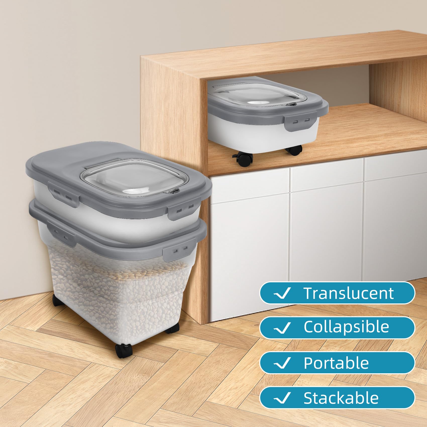 YECERCAN dog food container collapsible design saves space when storing or traveling.