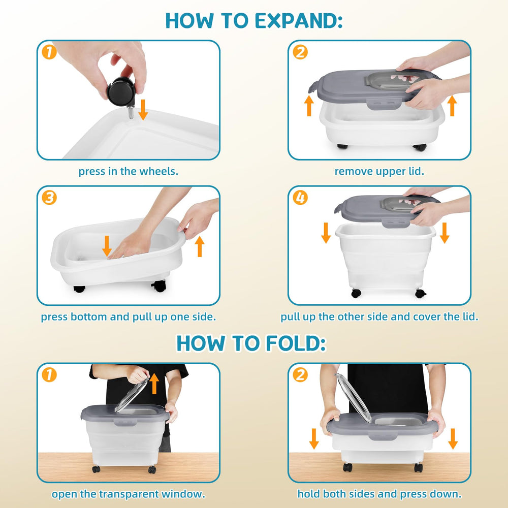 YECERCAN dog food container includes measuring cup and scoop for precise portions.