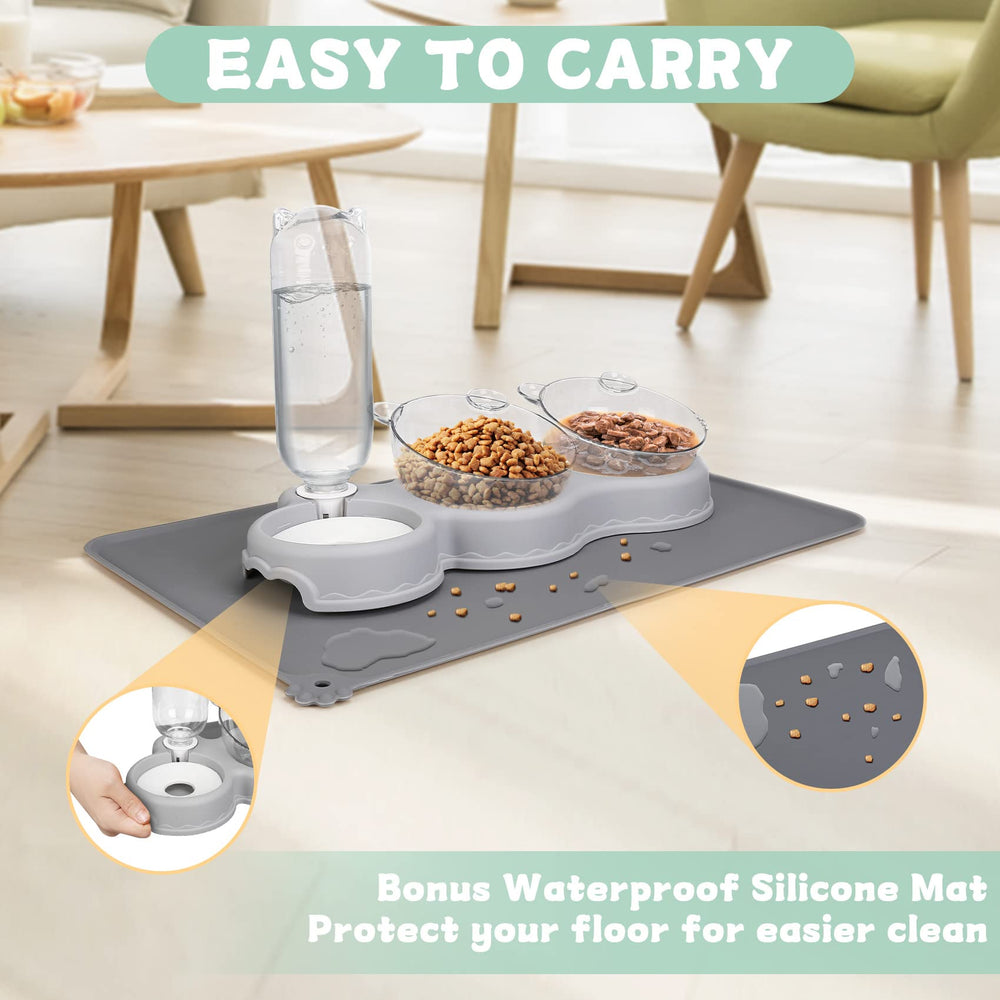 YECERCAN triple cat bowls easy-clean parts show detachable design for quick cleaning.