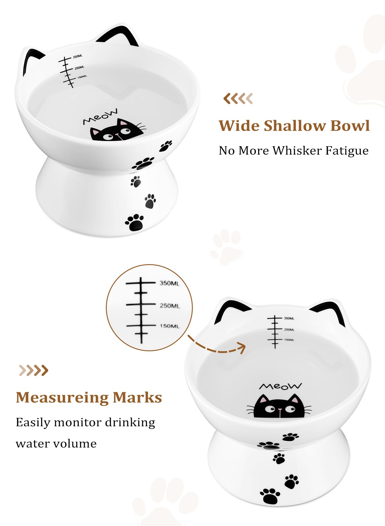 Yedio 15oz cat bowl with tick marks helps monitor water intake.