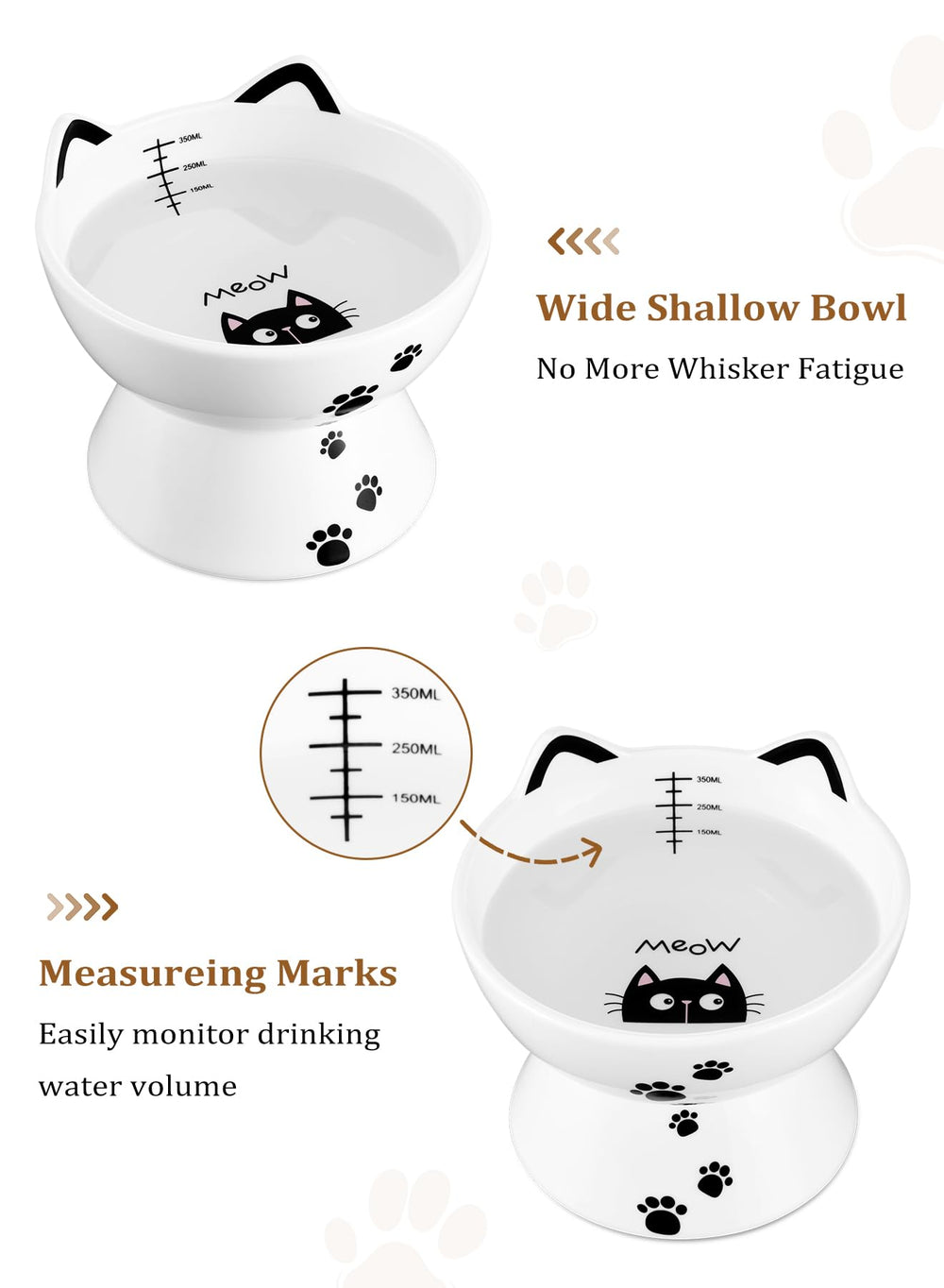Yedio 15oz cat bowl with tick marks helps monitor water intake.