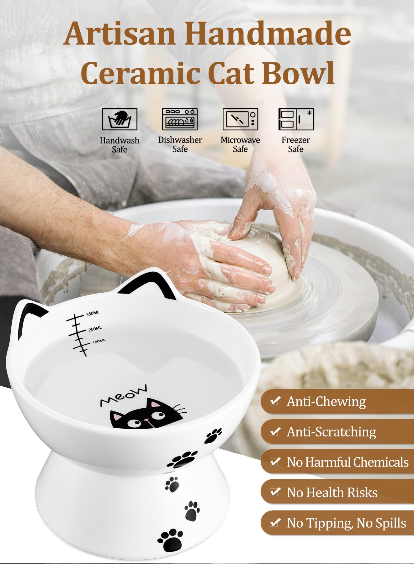 Yedio dishwasher-safe cat bowl cleans easily after feeding.