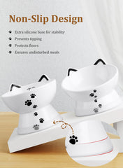 Yedio white porcelain cat bowl demonstrates durable, high-temperature baked craftsmanship.