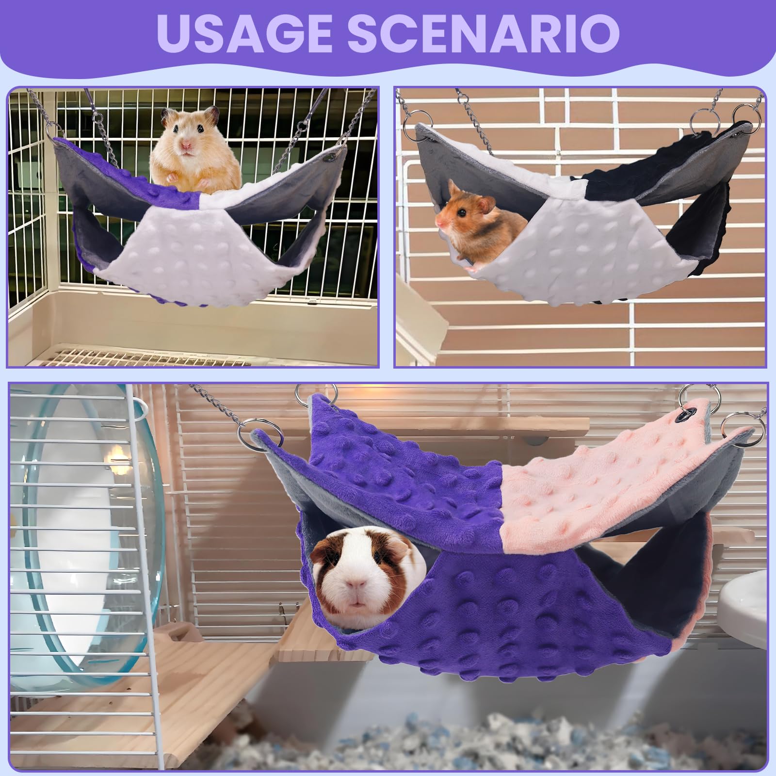 YedsIntu small-animal-hammocks-pack includes three colors for variety.