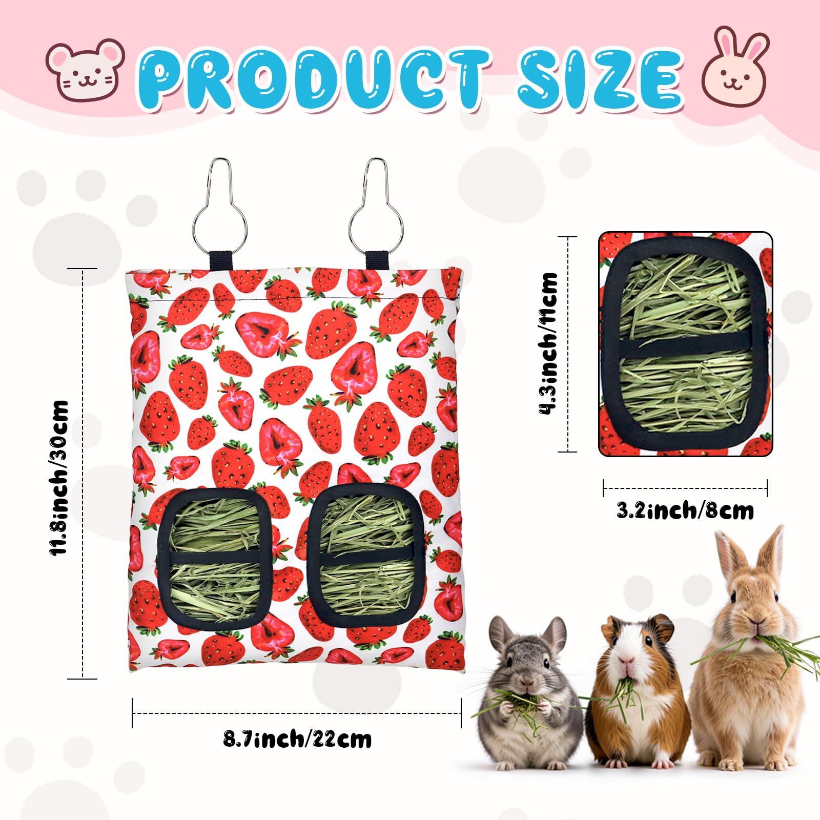 YedsIntu two-hole design hay bag improves controlled feeding for small pets.