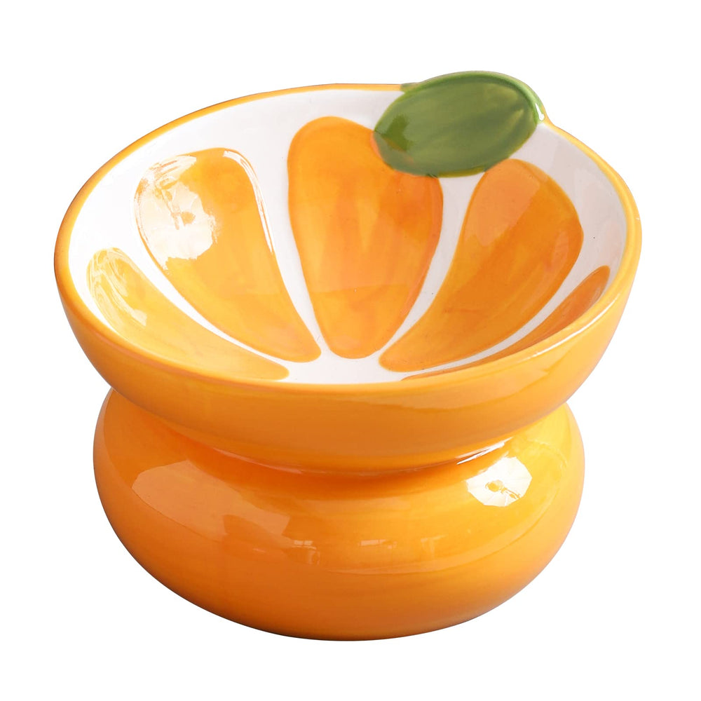 Yeexoxow orange cat bowl front view shows stable elevated design for easier feeding