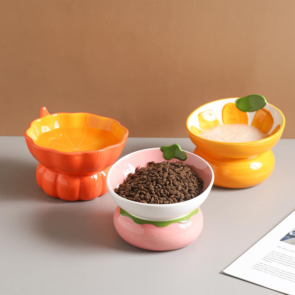 Yeexoxow orange cat bowl small-portion focus illustrates portion control for careful feeding