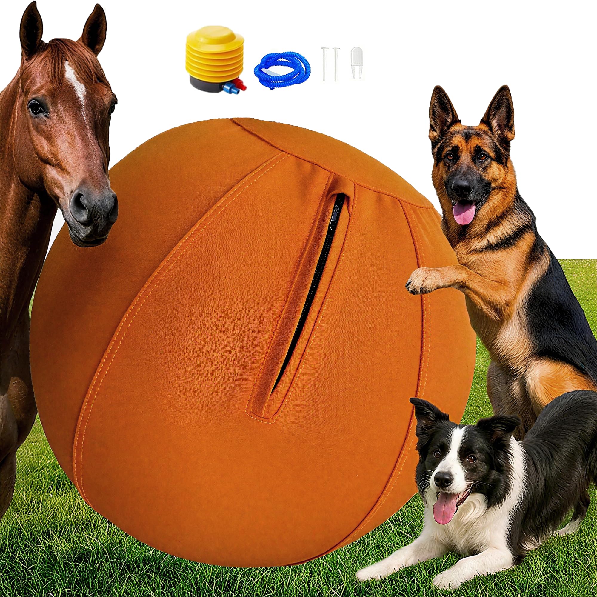 YEHALEANS 18in herding ball cover shown in bright orange for durable outdoor training.
