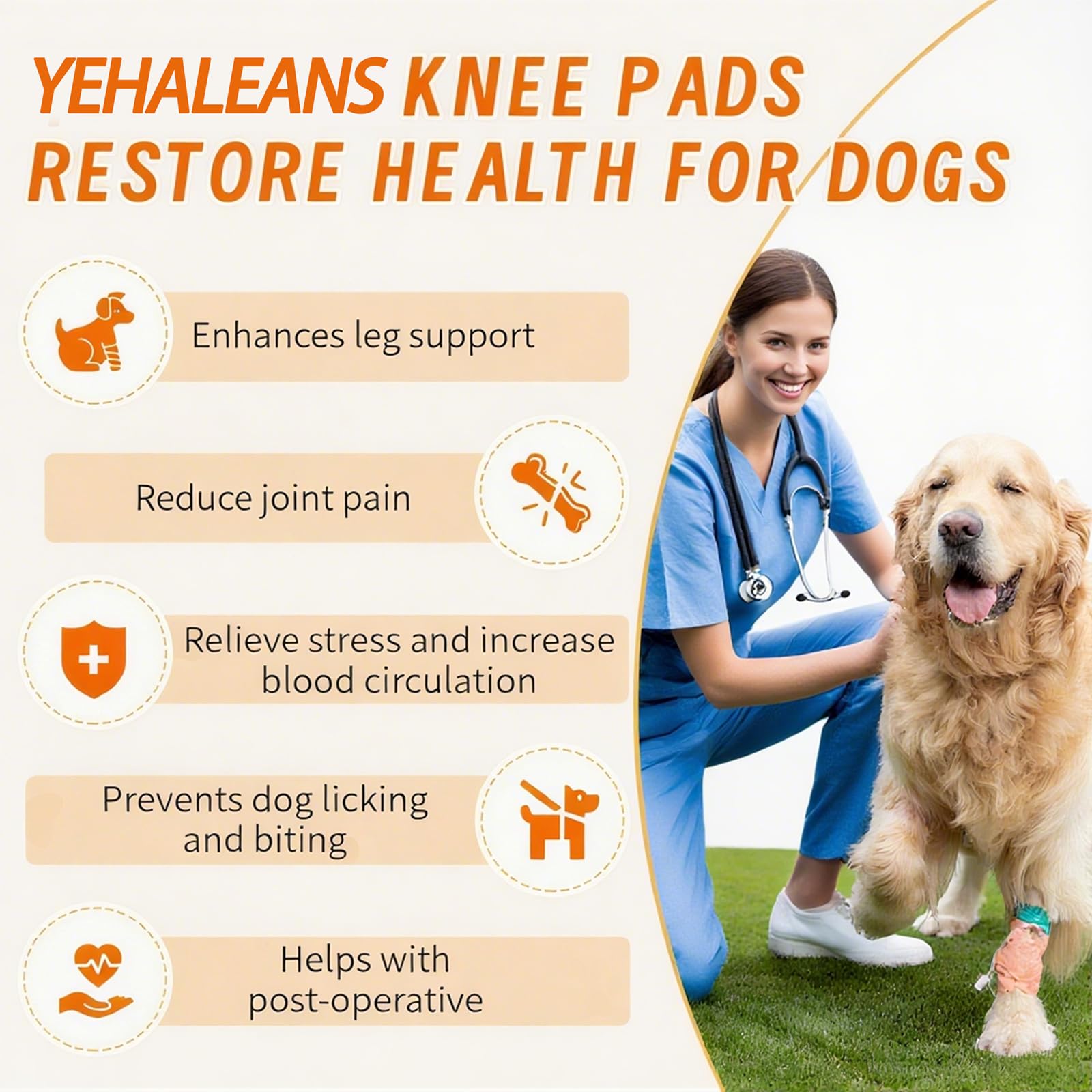 YEHALEANS dog knee brace side-profile provides adjustable fit for hind leg support.