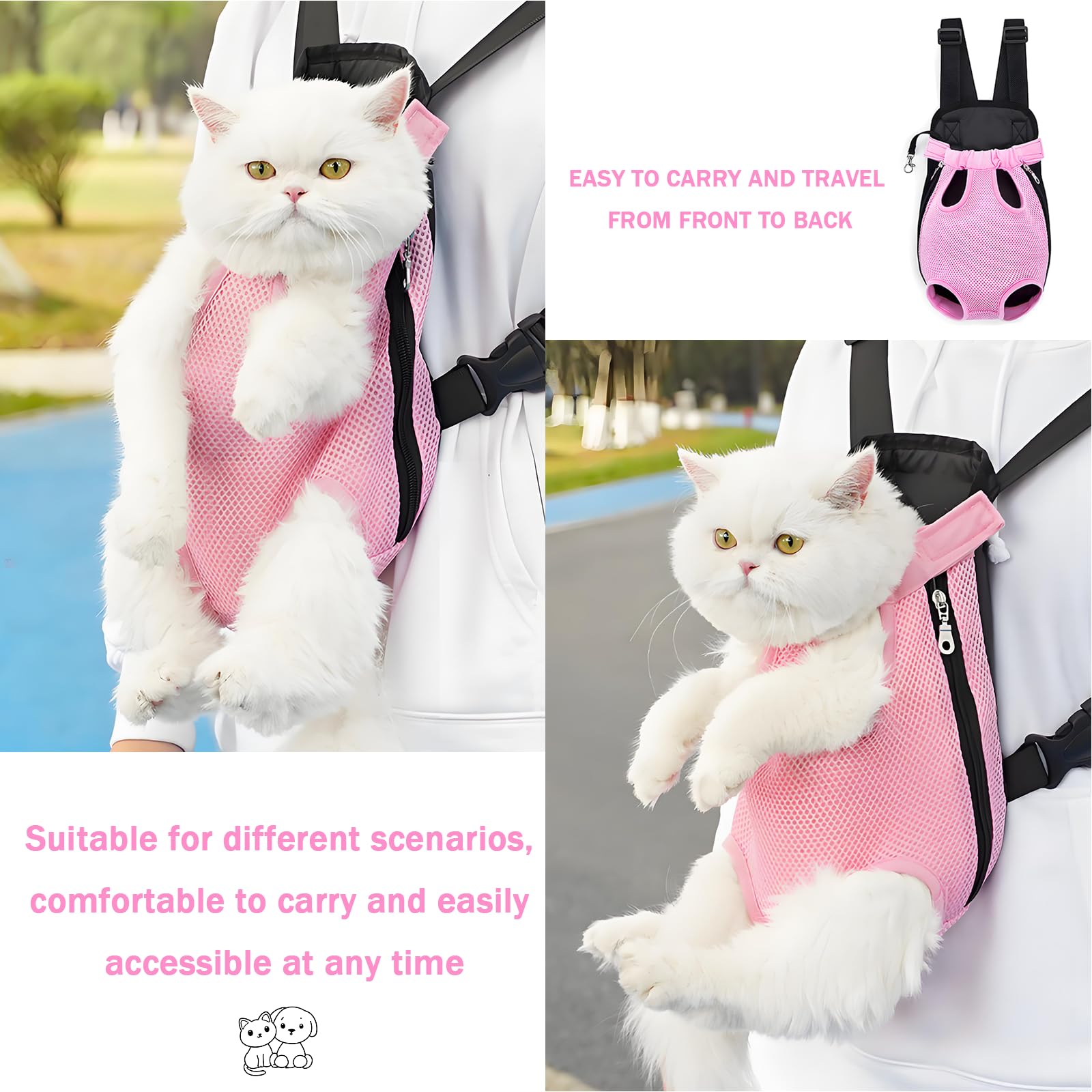 Yehenarn pink medium-size pet in backpack demonstrates versatile use for cats and small dogs