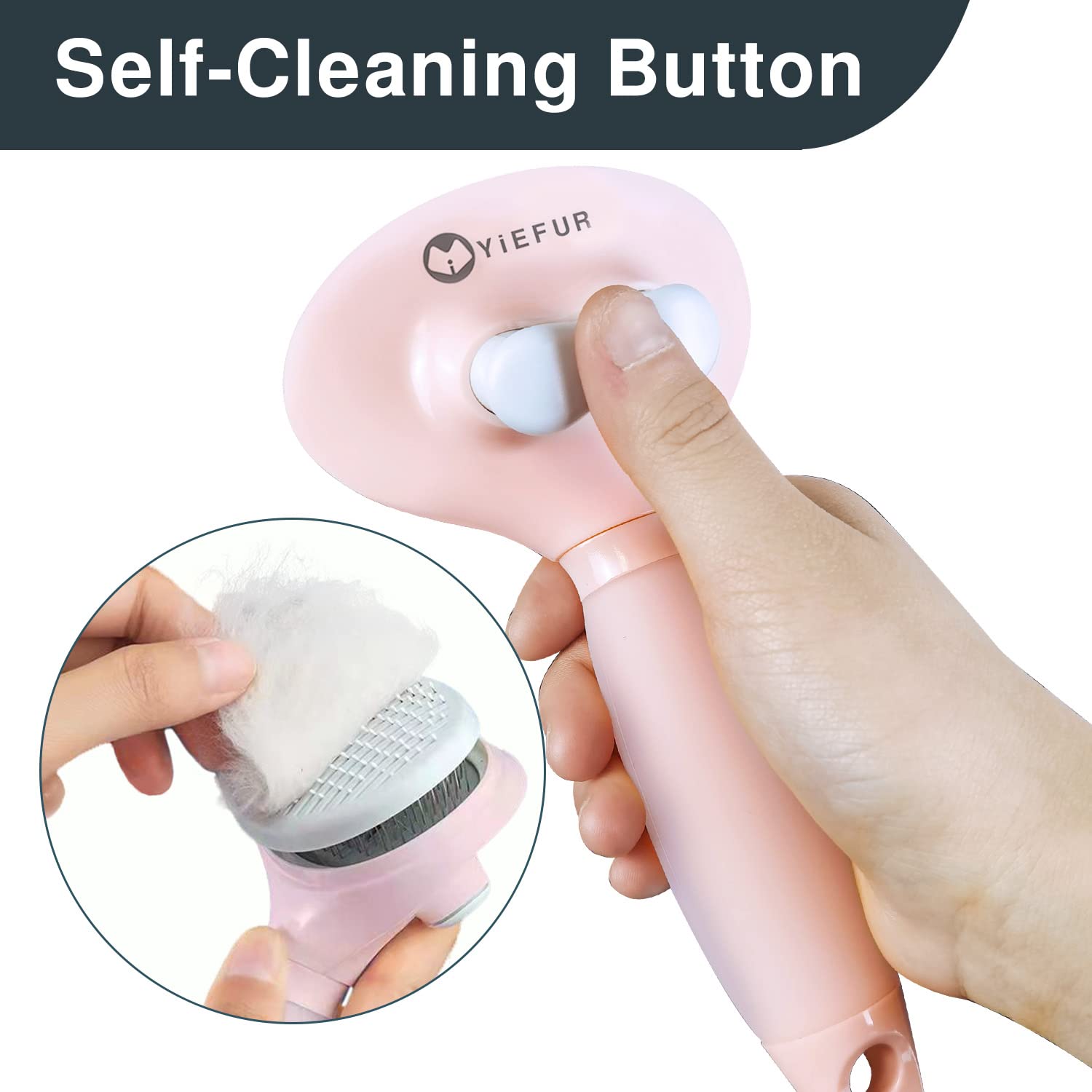 YiEFUR grooming brush showing soft gel handle for comfy grooming sessions.