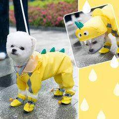 Yellow Dinosaur dog raincoat full-cover design shields four legs