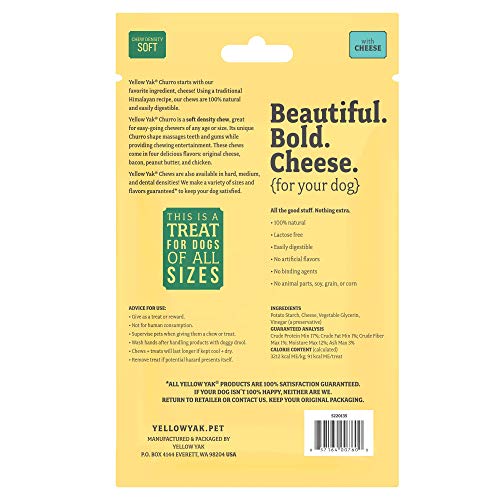 Yellow Yak Churro Chew dog chewing action highlighting a dental-cleaning, allergen-free snack.