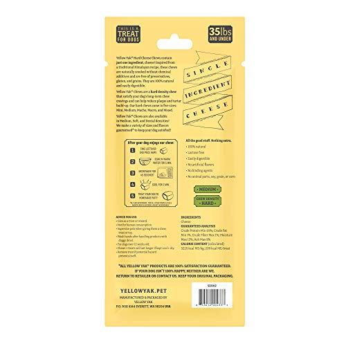 Yellow Yak Yaky Chew dog-chewing closeup shows firm texture for safe, easily digestible chews.