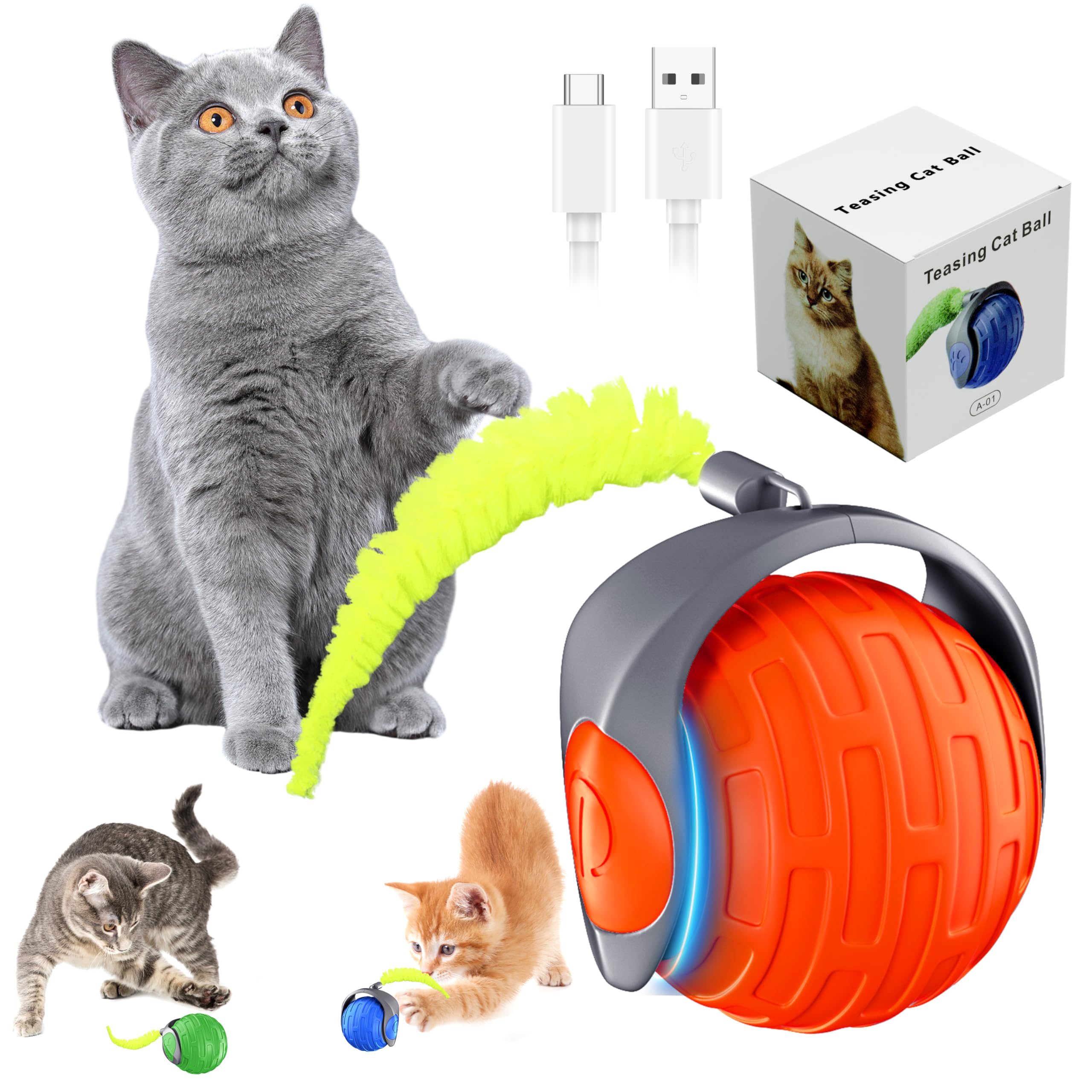 YEMEDA interactive ball engages cats with rolling action for solo play.