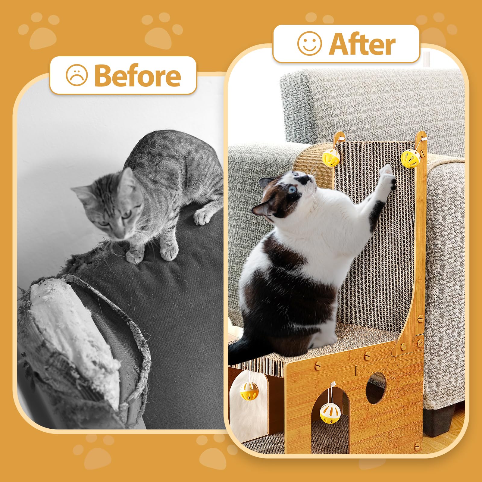 YEMOO cat-scratcher can stand upright or lie flat as a cozy resting spot