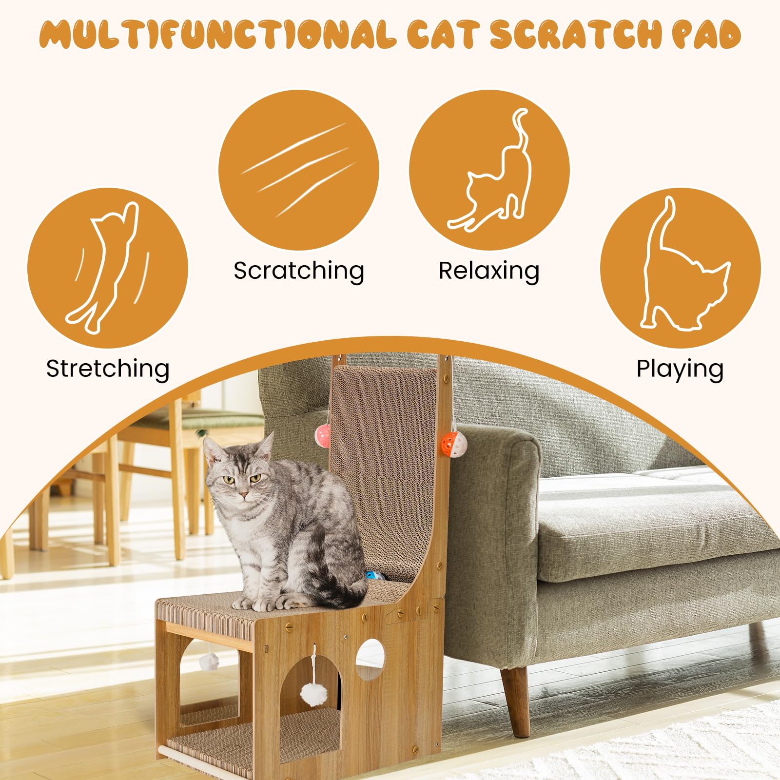 YEMOO cat scratcher wood frame detail highlights improved stability and long-term use