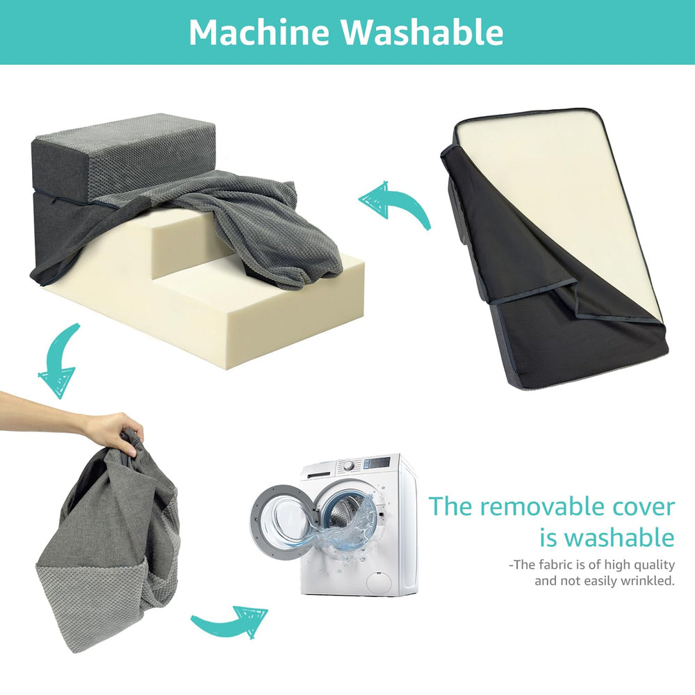 YENING large dog stairs folded for compact storage after use.