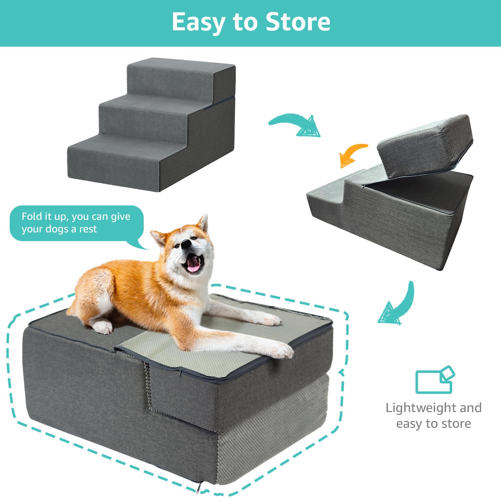 YENING large dog stairs removable washable cover simplifies cleaning.
