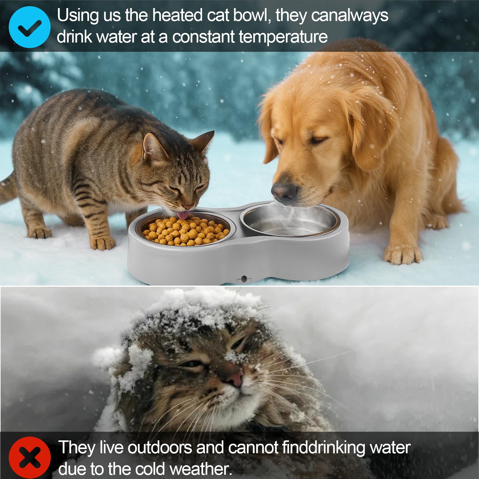 YEOLEH 2x23oz capacity supports multiple pets or all-day feeding