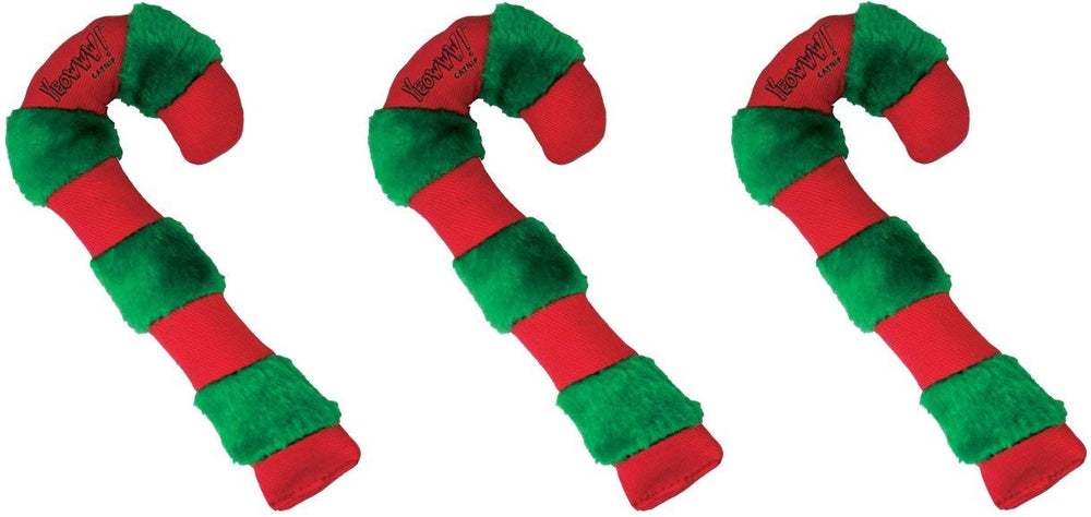 Yeowww! Candy cane catnip toy close-up for interactive play and scent stimulation