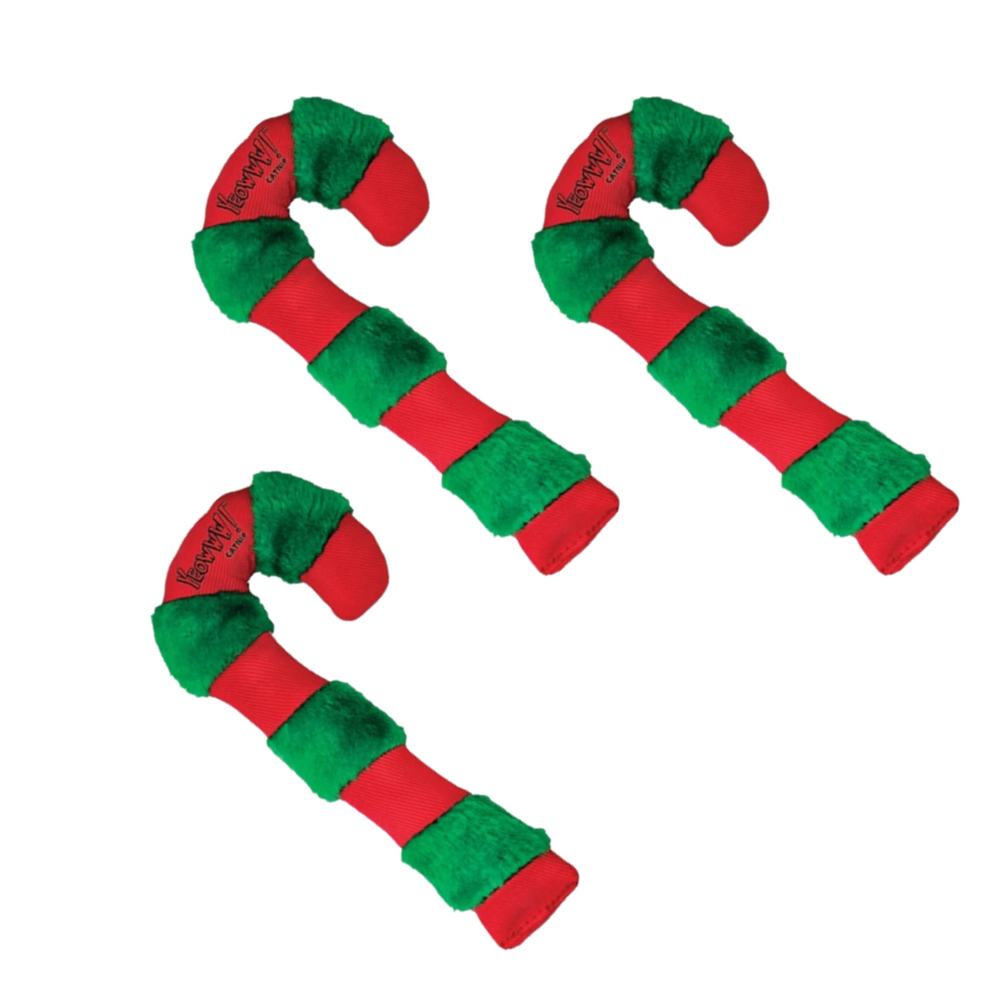 Yeowww! Organic catnip candy cane toy showing durable stitching for lasting play sessions