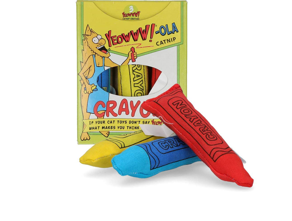 YEOWWW! Catnip Crayon 3 Pack in vibrant colors for interactive feline play.