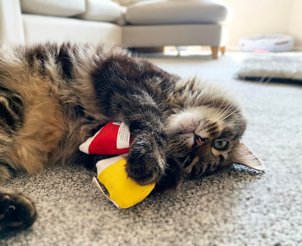 Yeowww! Catnip Kitten Mittens side view emphasizes heavy-duty cotton and USA-made quality