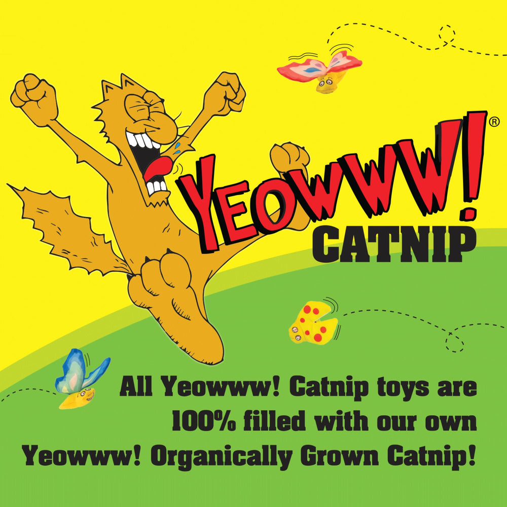 Yeowww! Catnip Toy Yellow Banana organic catnip-filled richness supports extended play.
