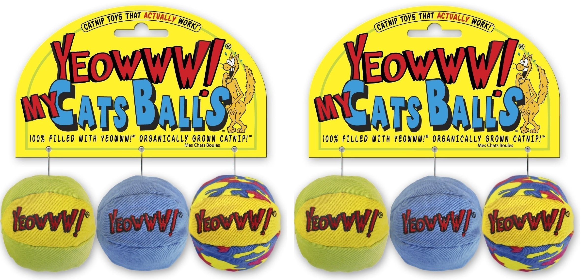 Yeowww! catnip balls on header card showcase six premium toys for interactive play.