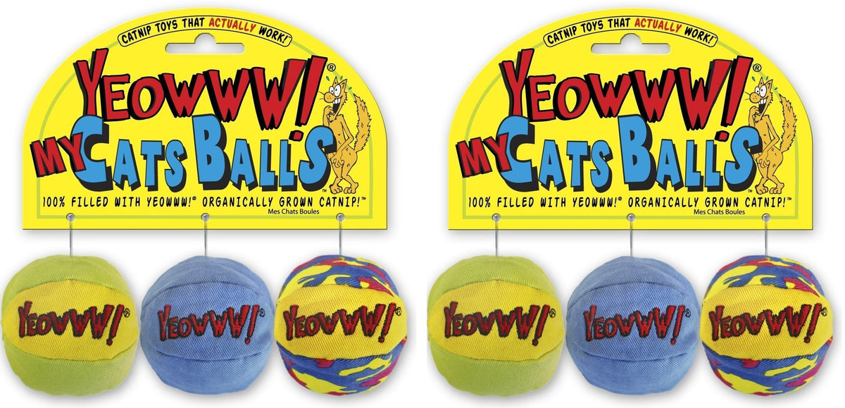 Yeowww! catnip balls on header card showcase six premium toys for interactive play.