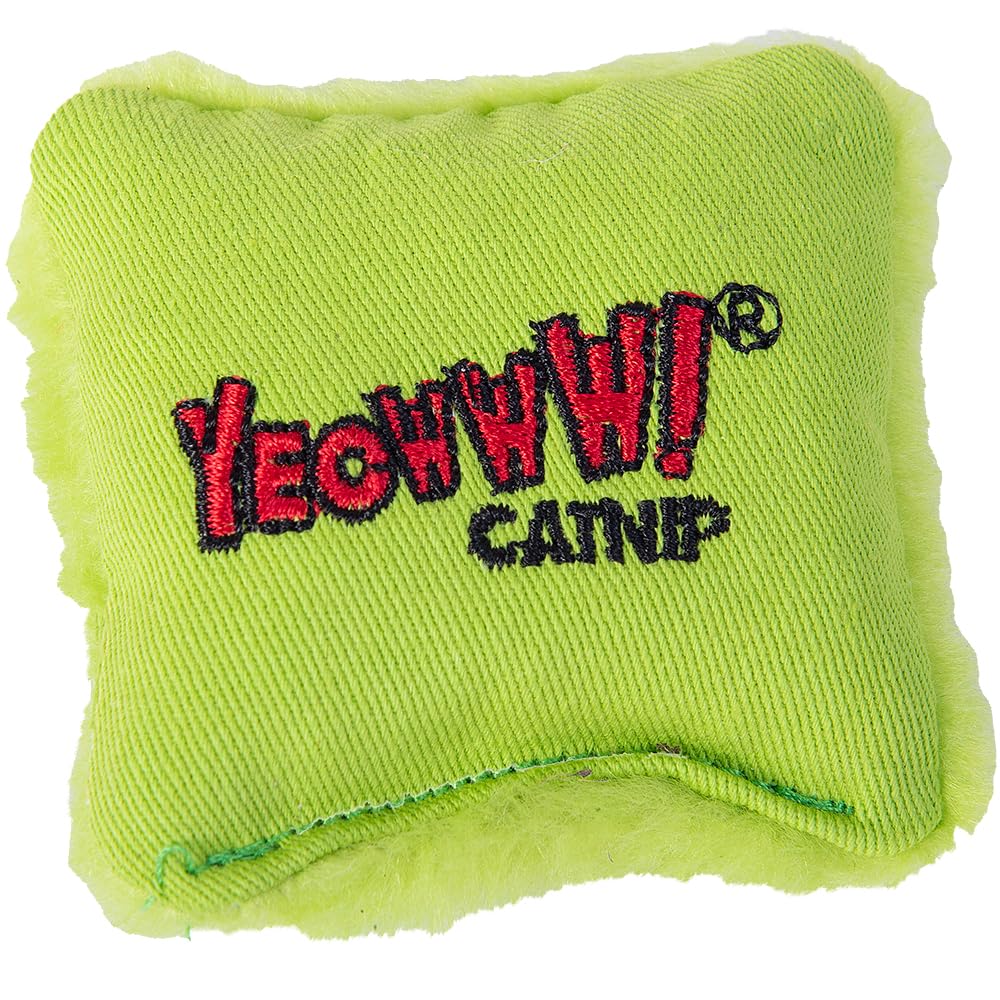 Yeowww! Pillow Refills catnip toy green front shows durable cotton twill for interactive play