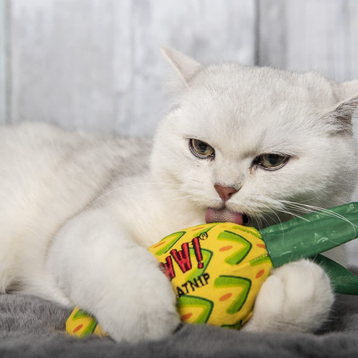 YEOWWW! Pineapple catnip toy yellow close-up shows USA-made durable cotton twill