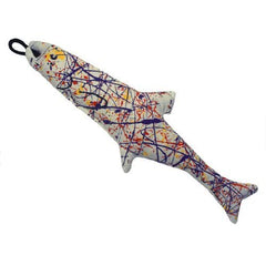 Yeowww Pollock Fish catnip toy in action encouraging nibbling and bunnykicking