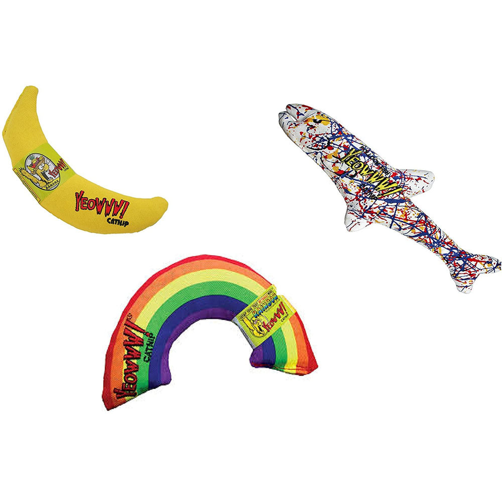 Yeowww Rainbow catnip toy with vibrant scent for interactive play.