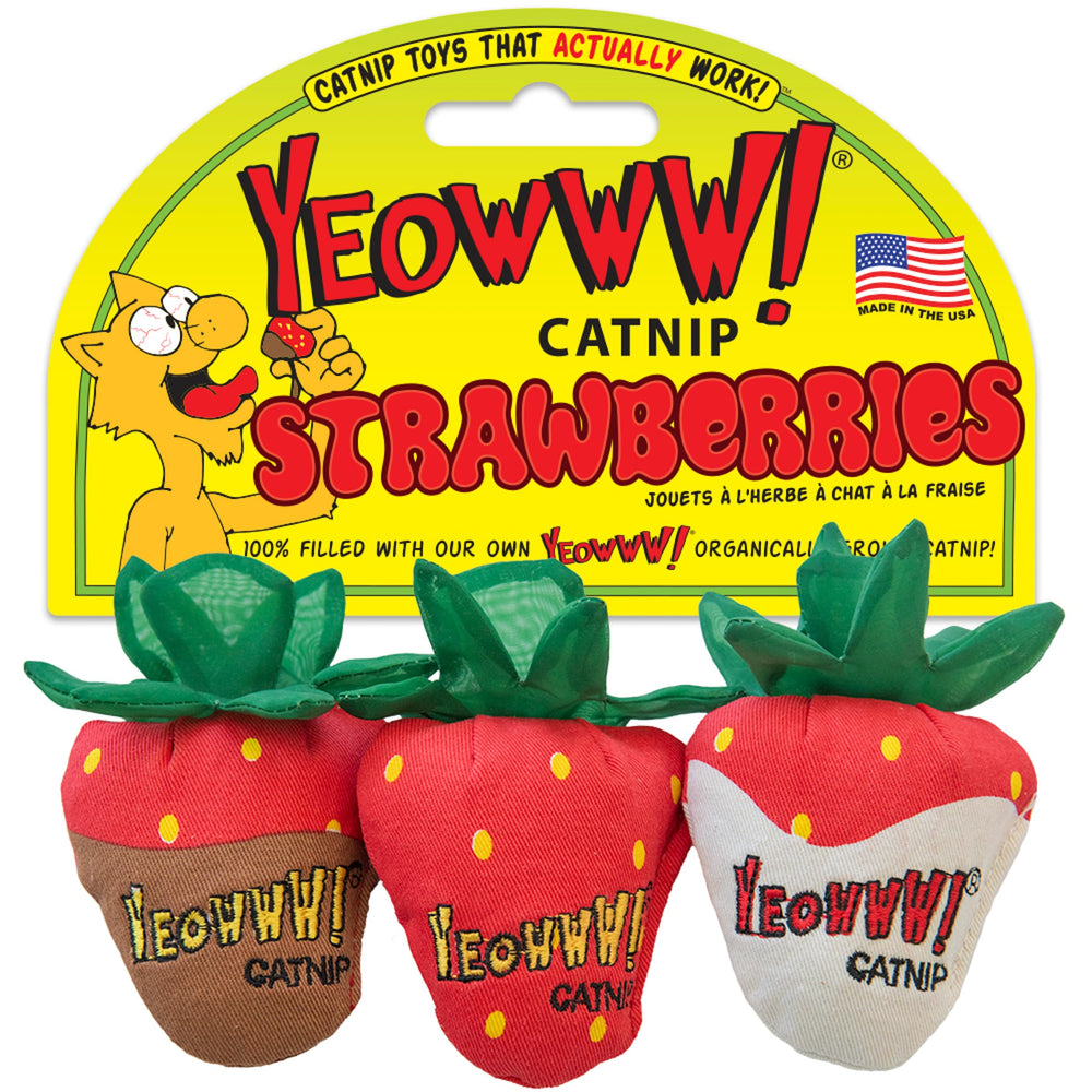 Yeowww! Strawberries Catnip Toy pack — vibrant natural colors for interactive play