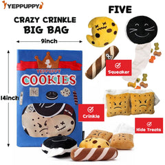YEPPUPPY Sniffing Play cookie bag closeup highlights crinkle sounds and treat-hiding fun.
