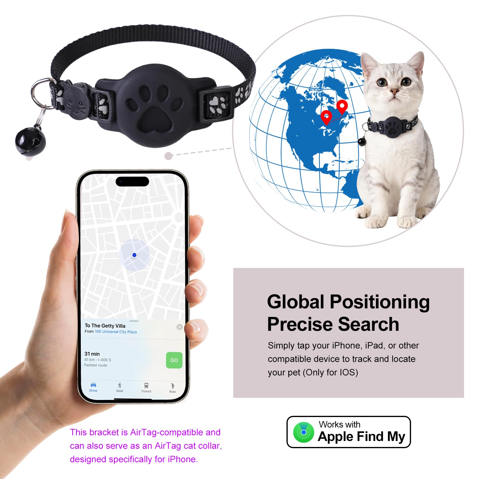 YeQIENGC GPS cat collar with bluetooth-tracker-holder supports Find My compatibility