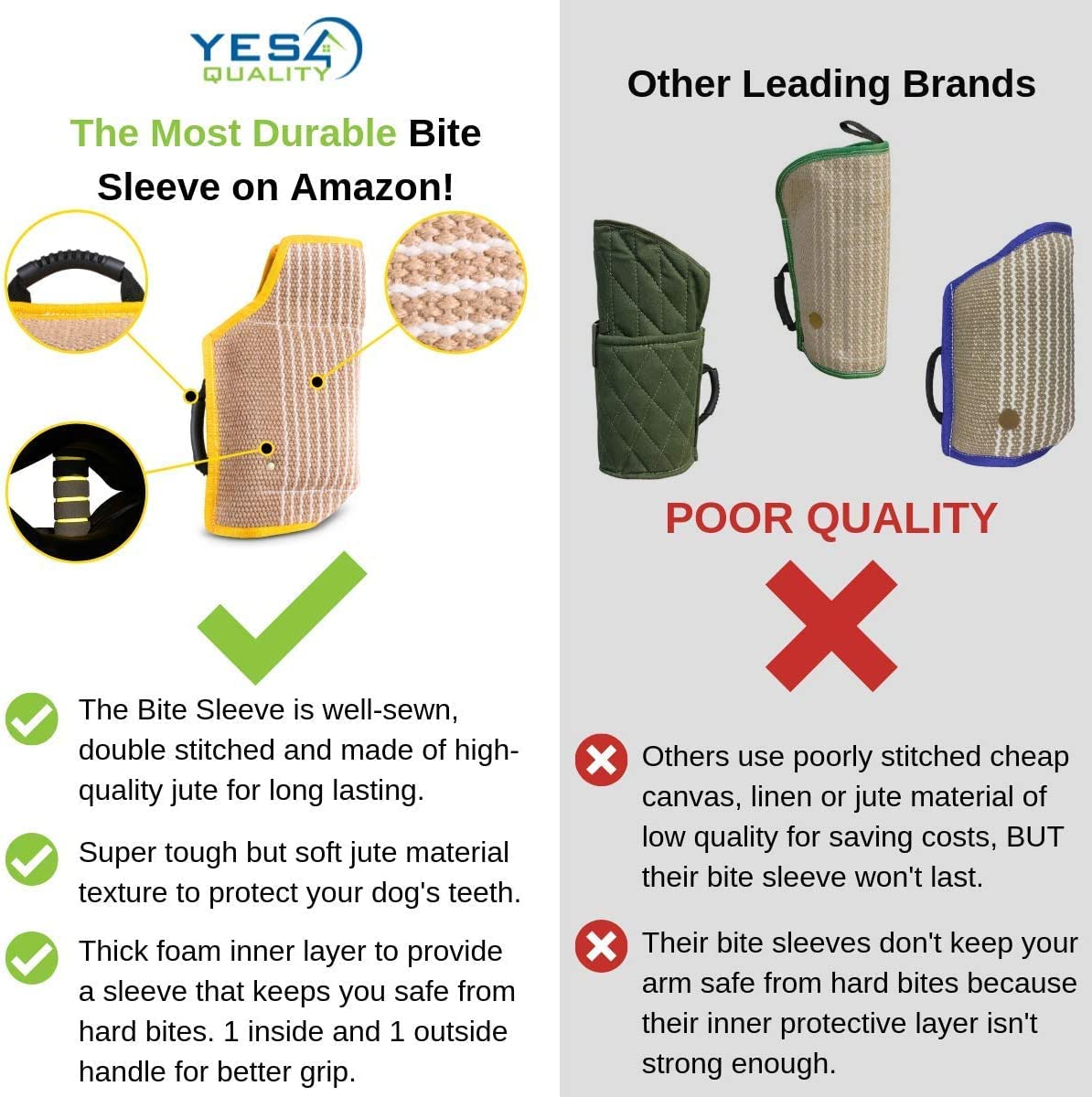 YES4QUALITY Dog Bite Sleeve size 20x12 reveals ample bite space for big dogs