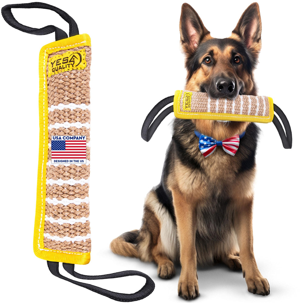 YES4QUALITY dog bite tug toy 12x3.2 inches with nylon handles for secure grip during tug.