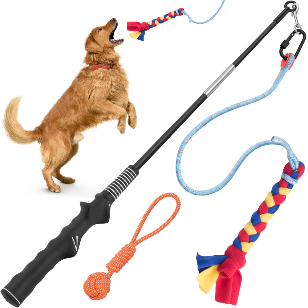 YES4QUALITY Flirt Pole for Dogs in action during dog play for active exercise