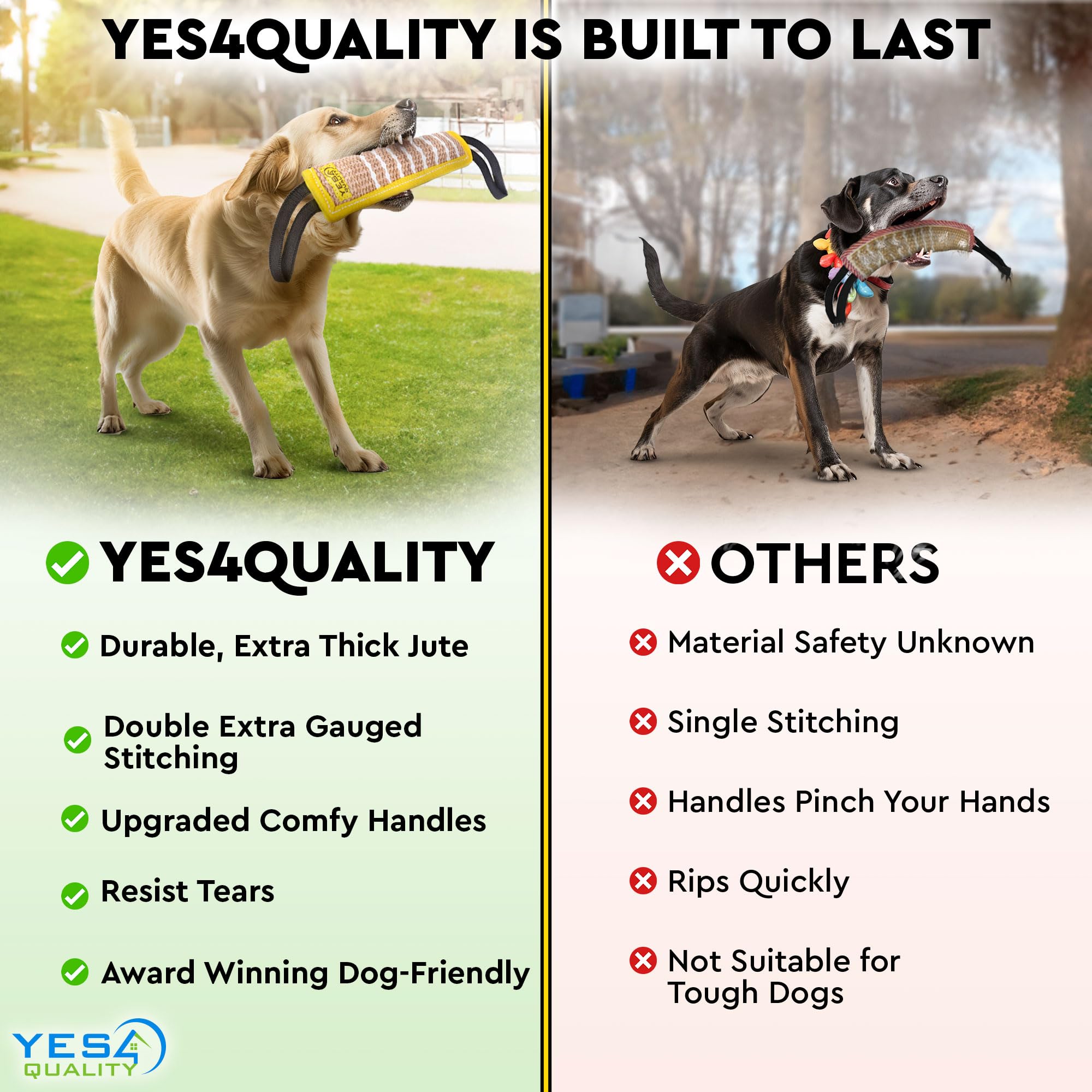 YES4QUALITY tough soft jute biting surface promotes safe chewing during interactive play.