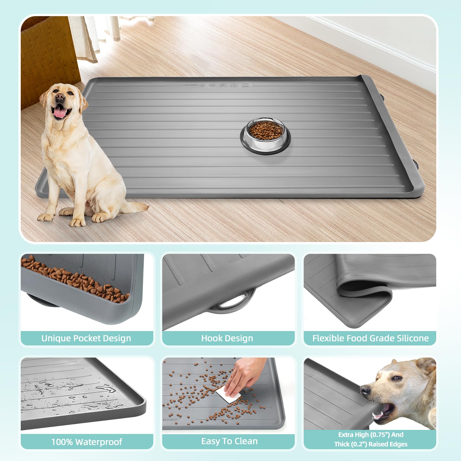 Yessotech dog bowl mat folds for compact storage and drying.