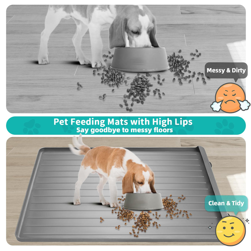 Yessotech dog bowl mat raised edges prevent overflow while feeding.