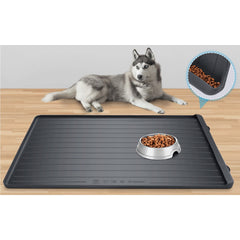 Yessotech dog feeding mat folded for storage keeps floors clean during meals